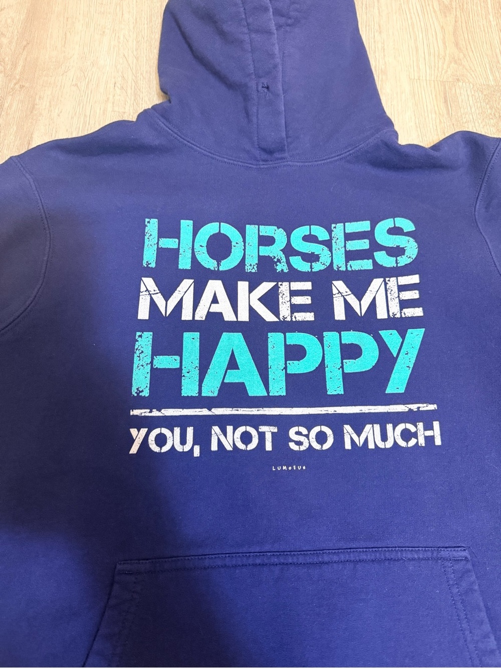 Women’s Blue "Horses Make Me Happy" Graphic Hoodie. Medium - Picture 5 of 6